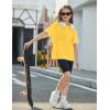 Arshiner Girls Oversized T Shirts with Pocket Short Sleeve Basic Crewneck Summer Casual Loose Tops Clothes 5-12 Years(Yellow)