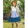 Arshiner Girls Summer Tie Back Dress Tween Boho Casual Square Neck Flutter Sleeve Maxi Dresses with Pockets(Blue Color Block)