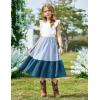 Arshiner Girls Summer Tie Back Dress Tween Boho Casual Square Neck Flutter Sleeve Maxi Dresses with Pockets(Blue Color Block)
