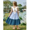 Arshiner Girls Summer Tie Back Dress Tween Boho Casual Square Neck Flutter Sleeve Maxi Dresses with Pockets(Blue Color Block)