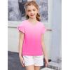 Arshiner Girls T Shirts Double Layer Ruffle Short Sleeve Casual V Neck Kids Summer Tops Blouse Tee(Gradient Rose Red)