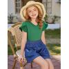 Arshiner Girls T Shirts Double Layer Ruffle Short Sleeve Casual V Neck Kids Summer Tops Blouse Tee(Green)