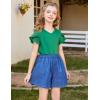 Arshiner Girls T Shirts Double Layer Ruffle Short Sleeve Casual V Neck Kids Summer Tops Blouse Tee(Green)