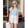 Arshiner Girls T Shirts Double Layer Ruffle Short Sleeve Casual V Neck Kids Summer Tops Blouse Tee(Light Blue)