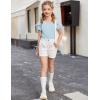 Arshiner Girls T Shirts Double Layer Ruffle Short Sleeve Casual V Neck Kids Summer Tops Blouse Tee(Light Blue)