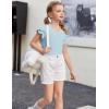 Arshiner Girls T Shirts Double Layer Ruffle Short Sleeve Casual V Neck Kids Summer Tops Blouse Tee(Light Blue)