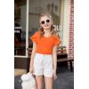 Arshiner Girls T Shirts Double Layer Ruffle Short Sleeve Casual V Neck Kids Summer Tops Blouse Tee(Orange)