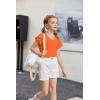 Arshiner Girls T Shirts Double Layer Ruffle Short Sleeve Casual V Neck Kids Summer Tops Blouse Tee(Orange)