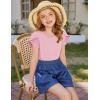 Arshiner Girls T Shirts Double Layer Ruffle Short Sleeve Casual V Neck Kids Summer Tops Blouse Tee(Pink)