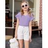 Arshiner Girls T Shirts Double Layer Ruffle Short Sleeve Casual V Neck Kids Summer Tops Blouse Tee(Purple)