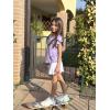 Arshiner Girls T Shirts Double Layer Ruffle Short Sleeve Casual V Neck Kids Summer Tops Blouse Tee(Purple)