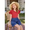 Arshiner Girls T Shirts Double Layer Ruffle Short Sleeve Casual V Neck Kids Summer Tops Blouse Tee(Red)