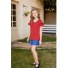 Arshiner Girls T Shirts Double Layer Ruffle Short Sleeve Casual V Neck Kids Summer Tops Blouse Tee(Red)