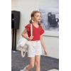 Arshiner Girls T Shirts Double Layer Ruffle Short Sleeve Casual V Neck Kids Summer Tops Blouse Tee(Red)