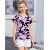 Arshiner Girls T Shirts Double Layer Ruffle Short Sleeve Casual V Neck Kids Summer Tops Blouse Tee(Tie Dye Black/Lilac)