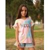Arshiner Girls T Shirts Double Layer Ruffle Short Sleeve Casual V Neck Kids Summer Tops Blouse Tee(Tie Dye Happy)