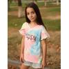 Arshiner Girls T Shirts Double Layer Ruffle Short Sleeve Casual V Neck Kids Summer Tops Blouse Tee(Tie Dye Happy)