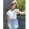 Arshiner Girls T Shirts Double Layer Ruffle Short Sleeve Casual V Neck Kids Summer Tops Blouse Tee(White)