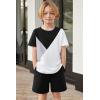 Arshiner Toddler Boy Summer Clothes Outfits Kids Colorblock Short Sleeve T-shirt Shorts Set 2-7 Years(Black)