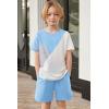 Arshiner Toddler Boy Summer Clothes Outfits Kids Colorblock Short Sleeve T-shirt Shorts Set 2-7 Years(Light Blue)