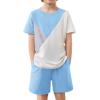 Arshiner Toddler Boy Summer Clothes Outfits Kids Colorblock Short Sleeve T-shirt Shorts Set 2-7 Years(Light Blue)