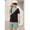 Arshiner Toddler Boy Summer Clothes Outfits Kids Colorblock Short Sleeve T-shirt Shorts Set 2-7 Years(Mint Green)