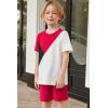 Arshiner Toddler Boy Summer Clothes Outfits Kids Colorblock Short Sleeve T-shirt Shorts Set 2-7 Years(Red)