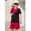 Arshiner Toddler Boy Summer Clothes Outfits Kids Colorblock Short Sleeve T-shirt Shorts Set 2-7 Years(Wine Red)