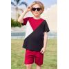 Arshiner Toddler Boy Summer Clothes Outfits Kids Colorblock Short Sleeve T-shirt Shorts Set 2-7 Years(Wine Red)