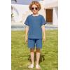 Arshiner Toddler Boy Summer Outfits Short Sleeve Henley T-Shirt & Shorts Set with Pocket for 2-8 Years Kids(Dark Blue)