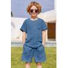 Arshiner Toddler Boy Summer Outfits Short Sleeve Henley T-Shirt & Shorts Set with Pocket for 2-8 Years Kids(Dark Blue)