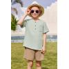 Arshiner Toddler Boy Summer Outfits Short Sleeve Henley T-Shirt & Shorts Set with Pocket for 2-8 Years Kids(Green & Khaki)