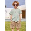 Arshiner Toddler Boy Summer Outfits Short Sleeve Henley T-Shirt & Shorts Set with Pocket for 2-8 Years Kids(Green & Khaki)