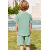 Arshiner Toddler Boy Summer Outfits Short Sleeve Henley T-Shirt & Shorts Set with Pocket for 2-8 Years Kids(Green)