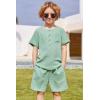Arshiner Toddler Boy Summer Outfits Short Sleeve Henley T-Shirt & Shorts Set with Pocket for 2-8 Years Kids(Green)
