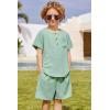 Arshiner Toddler Boy Summer Outfits Short Sleeve Henley T-Shirt & Shorts Set with Pocket for 2-8 Years Kids(Green)