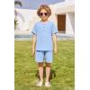 Arshiner Toddler Boy Summer Outfits Short Sleeve Henley T-Shirt & Shorts Set with Pocket for 2-8 Years Kids(Light Blue)