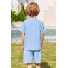 Arshiner Toddler Boy Summer Outfits Short Sleeve Henley T-Shirt & Shorts Set with Pocket for 2-8 Years Kids(Light Blue)