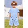 Arshiner Toddler Boy Summer Outfits Short Sleeve Henley T-Shirt & Shorts Set with Pocket for 2-8 Years Kids(Light Blue)