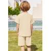 Arshiner Toddler Boy Summer Outfits Short Sleeve Henley T-Shirt & Shorts Set with Pocket for 2-8 Years Kids(Light Khaki)