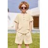 Arshiner Toddler Boy Summer Outfits Short Sleeve Henley T-Shirt & Shorts Set with Pocket for 2-8 Years Kids(Light Khaki)