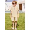 Arshiner Toddler Boy Summer Outfits Short Sleeve Henley T-Shirt & Shorts Set with Pocket for 2-8 Years Kids(Light Khaki)