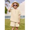 Arshiner Toddler Boy Summer Outfits Short Sleeve Henley T-Shirt & Shorts Set with Pocket for 2-8 Years Kids(Light Khaki)
