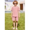 Arshiner Toddler Boy Summer Outfits Short Sleeve Henley T-Shirt & Shorts Set with Pocket for 2-8 Years Kids(Light Pink)