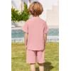 Arshiner Toddler Boy Summer Outfits Short Sleeve Henley T-Shirt & Shorts Set with Pocket for 2-8 Years Kids(Light Pink)