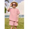 Arshiner Toddler Boy Summer Outfits Short Sleeve Henley T-Shirt & Shorts Set with Pocket for 2-8 Years Kids(Light Pink)