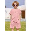 Arshiner Toddler Boy Summer Outfits Short Sleeve Henley T-Shirt & Shorts Set with Pocket for 2-8 Years Kids(Light Pink)