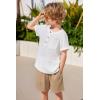 Arshiner Toddler Boy Summer Outfits Short Sleeve Henley T-Shirt & Shorts Set with Pocket for 2-8 Years Kids(White & Beige)