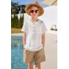 Arshiner Toddler Boy Summer Outfits Short Sleeve Henley T-Shirt & Shorts Set with Pocket for 2-8 Years Kids(White & Beige)