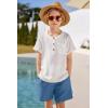 Arshiner Toddler Boy Summer Outfits Short Sleeve Henley T-Shirt & Shorts Set with Pocket for 2-8 Years Kids(White & Blue)